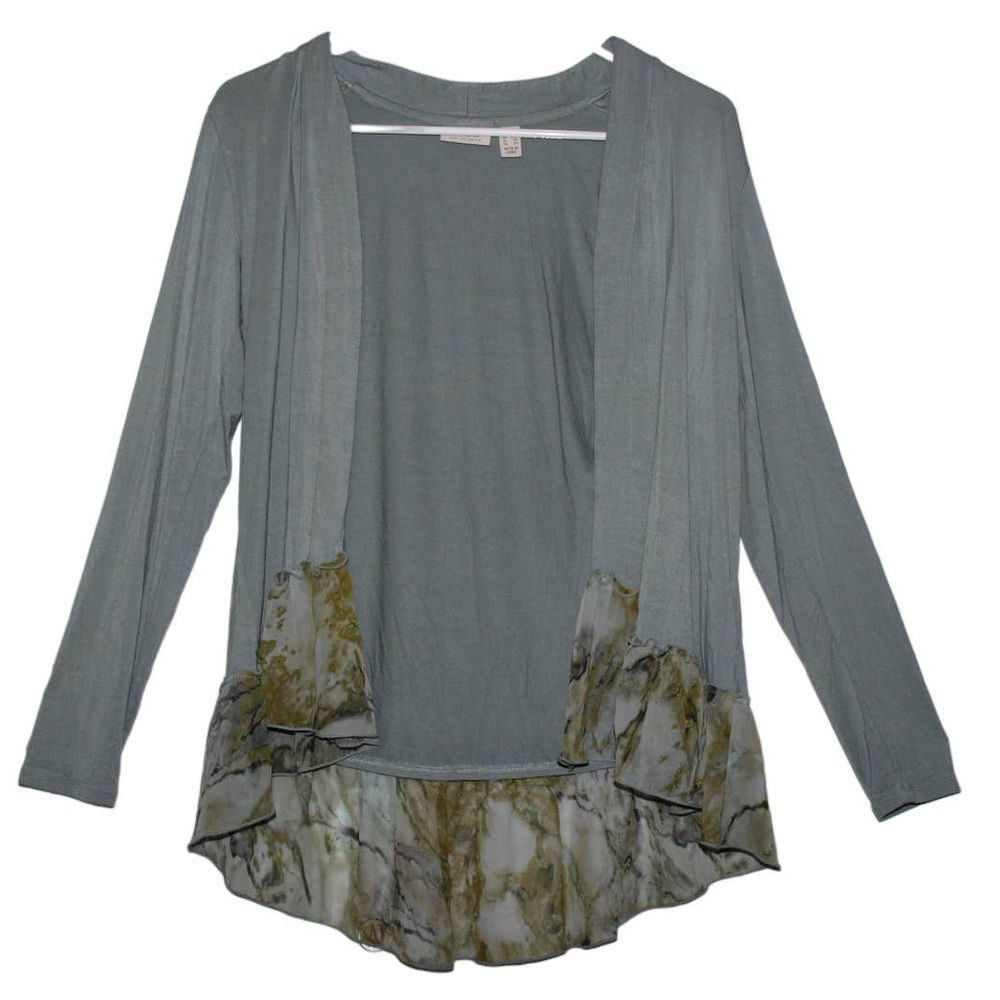 Women's LOGO Lori Goldstein Green Tie Dye Rayon Open Cardigan Sweater Size XXS